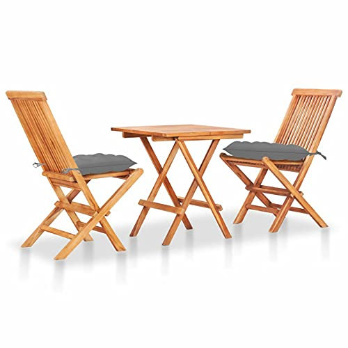 Yolola balkonmöbel Holz,Balkonset Terassen Set Bistroset,balkonmöbel Set 3 teilig, Gartenmöbel-Set 3 TLG,2X Klappsessel + 1x Tisch, mit Kissen, Massivholz Teak
