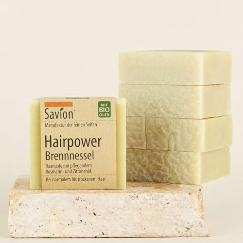 Savion 4 + 1 organisk nässla, vegansk, handgjord hårtvål utan palmolja, ingen plast, 5 x 85 g