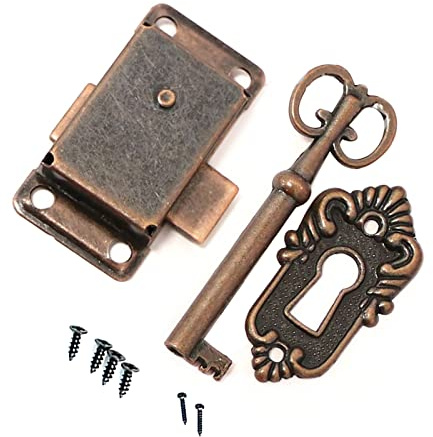 Serrure vintage en alliage avec clé pour portes d'armoire, horloges de grand-père, tiroirs de commode, meubles anciens