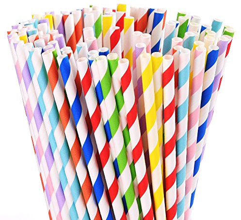 ALINK 200 PCS Biologisch Abbaubare Bunte Strohhalme, 5 Farben, 20cm, 0,6cm Durchmesser, Perfekt für Partys, Hochzeiten und Anlässe