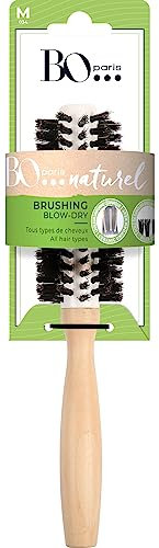 Bo...Paris - Kollektion: Natur – Haarbürste aus Holz – Haarbürste für Blow- Dry – Bürste aus 100% Wildschweinborsten – gleichmäßige Wärme aus Keramik – für alle Haartypen – 1 Stück
