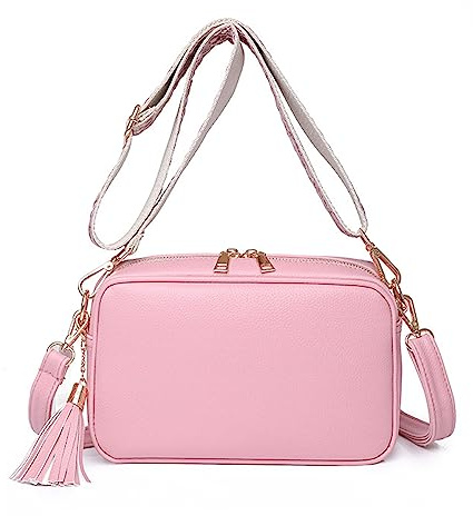 FANDARE Bolso Bandolera Mujer Bolso de Hombro PU Cuero Moda Bolsos Bandolera Elegante Bolso de teléfono Decoración Borla para el Hombro Bolso de Monederos Bolsa de Honda con Dos Correas Rosa