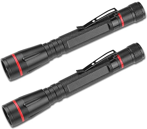 MVIOCS Lot de 2 mini lampes de poche 3 modes - Petites lampes de poche LED haute luminosité avec clip, zoomable, durable pour camping, urgence, inspection