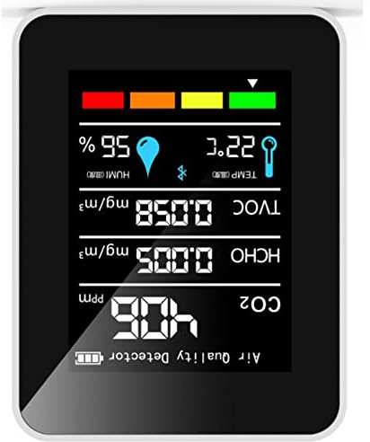 Détecteur de CO2 Deosdum Portable Dioxyde de Carbone à Piles HCHO Tcov Temp Humi 5 en 1 Mètre Moniteur de qualité de L'air