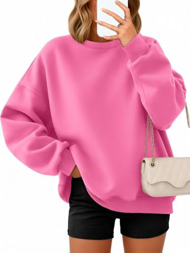 Timuspo Pullover Damen Oversize Langarm Fleece Rundhalsausschnitt Sweatshirt Herbst Winter Frauen Mädchen Klamotten Locker Oberteile
