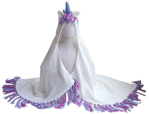 Lavendelfarbene Einhorn Strickdecke aus Wolle für Kinder Groß | Atmungsaktiv und Schrumpffest, für Sommer und Ganzjahresnutzung, Stilvoll mit Feiner Naht