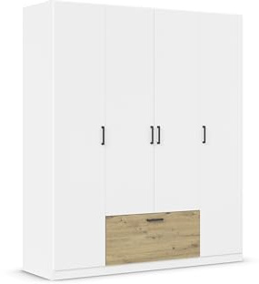 Rauch Möbel BARI, Kleiderschrank, Farbe Weiß/Eiche Artisan, Breite 181 cm | Schrank, 4-türig, 1 Schublade, für Schlafzimmer, Kinderzimmer, Babyzimmer, Homeoffice, Garderobe, Flur