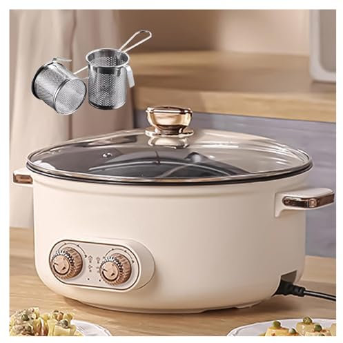 HJXBD888 Appareil Fondue, Double Interrupteur de Commande 1600 Watts RevêTement AntiadhéSif Fondue Chinoise Electrique, IdéAl pour Les RéUnions De Famille (avec 2 Filets Non éTanches),6.5L