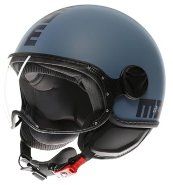 MOMODESIGN - FGTR Classic E2206, casque jet Moto Homologué ECE, Casque Ouvert Scooter, Léger Visière, pour Hommes et Femmes, Matt Dusty Blue/Blue, M