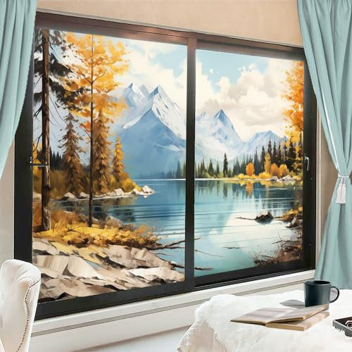 AEMYSKA Rustikale Fensterfolie, Sonnenschutz, abstrakte Hölzer, Naturlandschaft, moderne Hausfenster, Tönungsfolie, kein Kleber, Glashaftung, Abdeckungen für Zuhause, dekorativ, 80 x 120 cm, 2 Stück