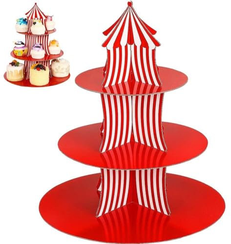 Lpitoy 3tier Cupcake Stand Cardboard Dessert Tower Red Striped Cake Stand Tiered Cupcakes Showing Stand for Afternoon Tea Birthday Party