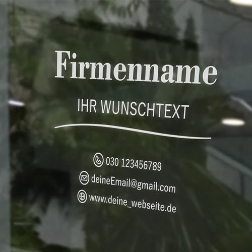 INDIGOS UG - Aufkleber selbst gestalten - Schaufensteraufkleber personalisiert - Wunschtext unterstrichen, Icon - 60 cm - Fensterfolie blickdicht - Firma, Einzelhandel, Büro - Schaufensterbeschriftung