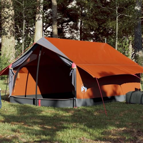 Homgoday Campingzelt, Zelt für 2 Personen, Grau, Orange, 193 x 122 x 96 cm, Taft 185T, Campingzelt, Strandzelt, Trekkingzelt