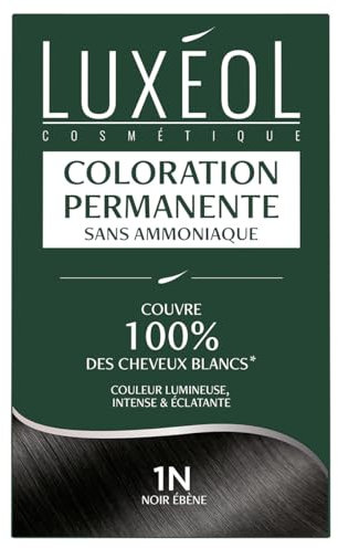 Luxéol - Coloration Permanente 1N Noir Ébène - Sans Ammoniaque - Couvre 100% des Cheveux Blancs(1) - Longue Durée(2) - Couleur Lumineuse Éclatante Intense - Testée & Approuvée - 60ml, 60ml,12ml