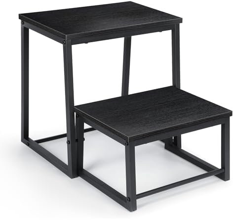 smusei 2 Stufen Tritthocker Klappbar für Erwachsene & Kinder, 3-in-1 Stabiler Holzhocker Fußbank Abnehmbar für Küche, Bad, Schlafzimmer, Toiletten, Tragfähigkeit 200KG -Schwarz