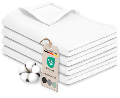 Bellphany Geschirrtücher Baumwolle - Oeko-TEX® 4er Set, weiß | Geschirrhandtücher waschbar 60°C, 220g/m² Küchentücher saugstark, Geschirrhandtuch trocknergeeignet, Spültücher Towel 45x60cm