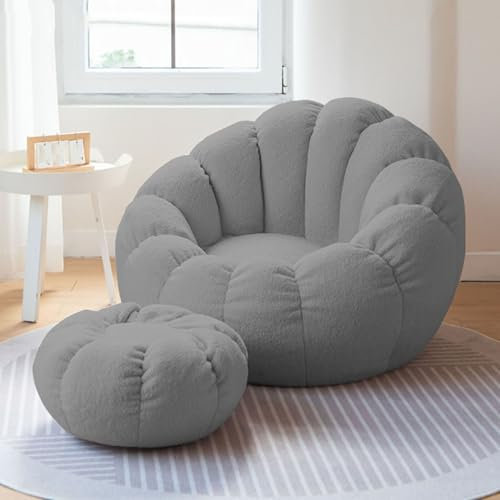 PacuM Fodera per Poltrona a Sacco per Riporre Peluche, Copertura per Sacco di Fagioli Senza Riempimento 85 x 65 cm per Camera da Letto, Soggiorno, Giardino,Grigio