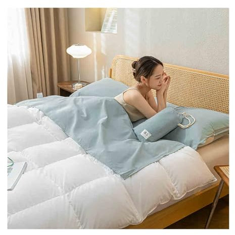 DHJKFU Hüttenschlafsack Baumwolle Ultraleicht Sommerschlafsack Kleines Packmaß Atmungsaktiv Schlafsack Inlett mit Kissenfach(Lake Blue,80x210cm-31x82)