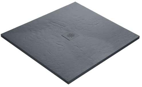 Receveur de douche haute densité aspect ardoise - Grille carrée (Gris, 100 x 100 cm)
