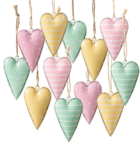 12 Herzanhänger bunt 7 cm Metall – Geschenkidee Paar | Wohnaccessoire Geschenk Deko liebevolle Idee Wohnzimmer Fenster