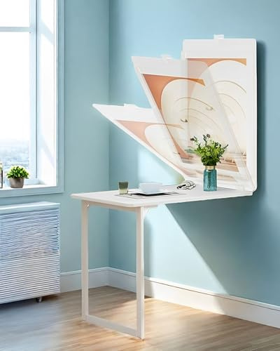 Tavolo Pieghevole A Muro 90×60 Cm Bianco Tavolo Da Scrivania Computer A Parete, Tavolo Da Parete Pieghevole Multifunzionale, Pittura Decorativa Sul Retro, Tavolo A Parete Per Piccoli Appartamenti