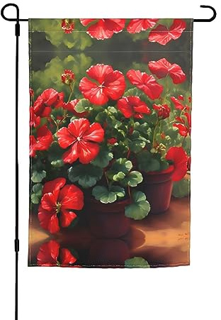 Bandiere decorative da giardino stampate con gerani rossi, adatte per balcone, patio, prato, cortile, festa della mamma, Natale, Halloween, decorazioni per le vacanze