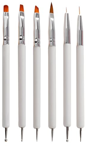 YPYMOD 6 Piezas Plumas de Arte de Uñas, Herramientas de Doble Punta de Uñas, Nail Dotting Manicure Tools, para Diseño de Uñas en Gel y Manicura Profesional(Blanco)
