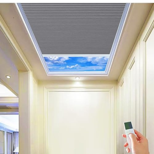 TIPIACE Rechargeable Motorized Skylight Blinds (Full Blackout-Dark Grey) | Silent Motorized Cellular Honeycomb Blinds for Skylight, Remote & Smart Voice Control, Half Blackout Fabric, Heat insulation