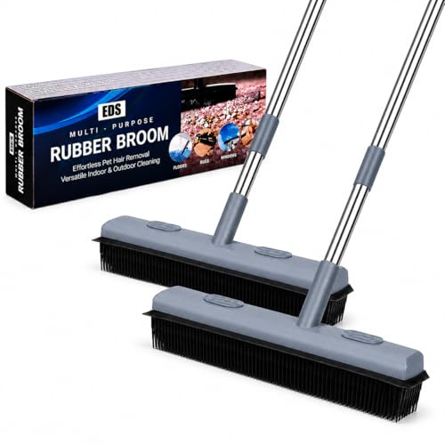 EDS Rubber Bristle Broom for Pet Hair 120cm Adjustable Handle Floor Brush for Carpet Rugs Hard Floors & Tiles Soft Indoor Sweeping Brush for Kitchen Bathroom & Living Room Cleaning (PACK OF 2)