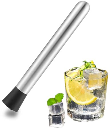 Stainless Steel Cocktail Muddler,24.5 Cm Muddler Multi-Functional,Silver Fruit Ice Crusher Stick With Grooved Head,Professional for Cocktail Making,Fruit Crushing, Muddling,Mojito Making