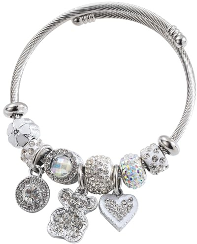 IUULOB Silver Women Bracelets - Adjustable Charm Bracelets for Women Birthday Gifts Favors Titanium Steel Bracelet Bundle Jewelry Kit (A: Bear - Love)