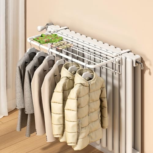 HomeVortex Handtuchhalter Hängend 35cm Tuchaufhänger Aufbewahrungshalter für Heizung Heizkörper Platzsparend Eisen Bad Organizer Ohne Bohren (Weiß)
