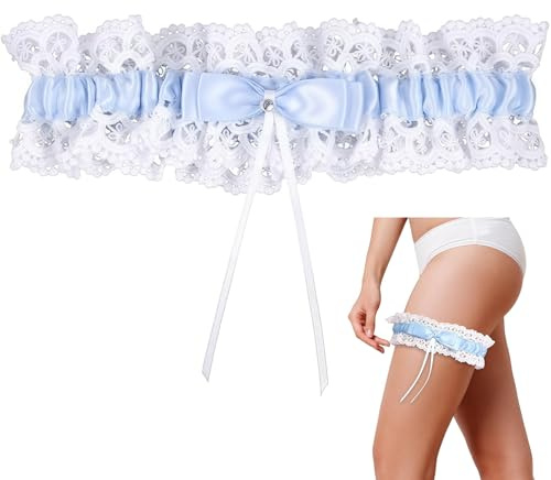 Moorlan Bride Wedding Garter,Elegant Blue Lace Stretchable Leg Band with Bow, Comfortable Bridal Accessories for Women, Ideal for Wedding Dresses, Bridal Showers & Hen Party Gifts