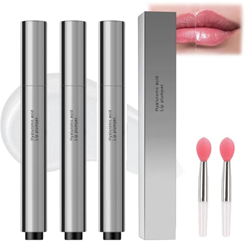Nelux Lip Plumper, Nelux Hyaluronsäure Lip Plumper, Klare & Feuchtigkeitsspendende Lippenpflege, Volumengebende Lippenpflege, Feuchtigkeitsspendend und Nicht-Klebend (3 Stück)