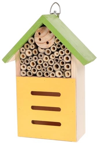 WEKADRIN Bienenhaus aus Langlebigem Holz Dekoratives Insektenhotel mit Natürlichem Design Wetterfestes Nisthaus für Garten und Balkon Praktischer Unterschlupf für Wildbienen und Hummeln