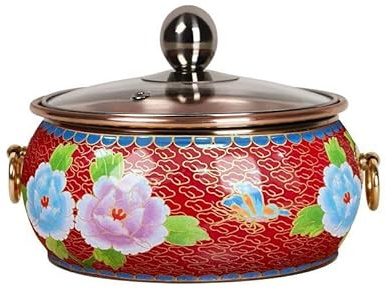 FLXHSA Chinesischer mongolischer Rinder-Eintopf, Brühe zum Kochen, Kleiner Alter Kleiner Kupfertopf, Shabu Shabu Cloisonné-Eintopf, geeignet für Familien-Hauspartys, F, G