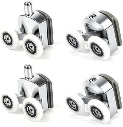 2PCS Shower Door Rollers, 23mm Shower Door Wheels for Curved Doors, Sliding Shower Door Wheels Chrome Plated, Twin Wheels Pulleys Bathroom Replacement Shower Door Roller, Fit Glass Holes 14mm