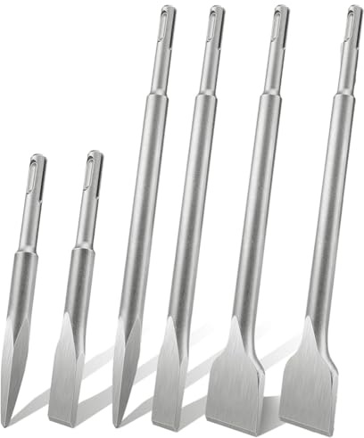 Uxsjakjsd Set de Ciseaux SDS plus de 6 Pièces, Ciseau à Carrelage, Ciseau à Spatule, Marteau Perforateur pour Béton, Maçonnerie, Carrelage et Adhésif à Carrelage.