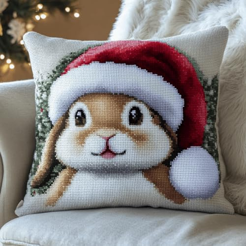 kitphoenix Tapis Point Noué DIY Noël pour Adultes,Kit Coussin Crochet,Latch Hook Canevas Coussin,Kit Crochet de Verrouillage Complet,43x43 cm -14