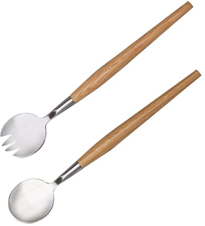 VICASKY Ensemble de 2 Couverts à Salade Fourchette en Acier Inoxydable et Manches en Bois, Ustensiles de Service pour Salade et Fruits, Vaisselle Solide pour Pique-niques et Repas