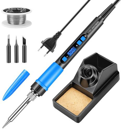 BOSYTRO Lötkolben Set, 90W Hochleistungs-Soldering Iron, LCD Digital Temperaturregelung 180-500℃, 3 Lötspitzen Lötzinn+Lötdraht+Halter, Profi Lötset für Elektronik Reparatur Zuhause Werkstatt (Blau)