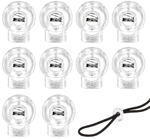 10 Pcs Spring Cord Locks, Elastic Cord Adjusters with Ball Toggle Stopper – Single Hole Sliding Toggles for Drawstrings, Shoelaces, Bag Cords, Roman Blind Cords