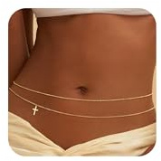 AOSWUD Cadena de Cintura para Mujer Chapada en Oro de 18 Quilates, Cadena Ajustable para el Vientre con Diseño Cubano,Perlas y Cruz Joya Corporal de Verano (Eslabones en forma de cruz)