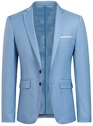 YOUTHUP Blazer da Uomo Giacca da Abito con 2 Bottoni Formale Monopetto Slim Fit Elegante Giacche da Smoking, Cielo Blu, L