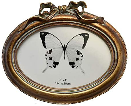 SIKOO Vintage Oval Photo Frame with Glass Top for Home Decor, Bronze Gold