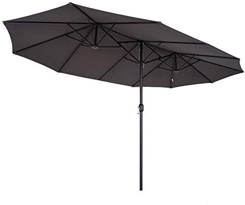 Outsunny Parasol de jardin exterieur parasol double 4,6L x 2,7l x 2,4H m ouverture fermeture manivelle acier polyester haute densité gris