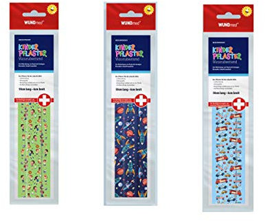 25 x Wundmed Kinderpflaster wasserabweisend 0,5 m x 6 cm verschiedene Motive (25 Pflasterstreifen)