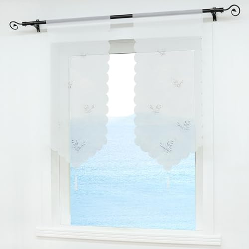 ESLIR Scheibengardine mit Schmetterling Laserschneiden Bistrogardine Küche Rollos Voile Transparent Panneaux Weiß HxB 150x80cm 1 Stück