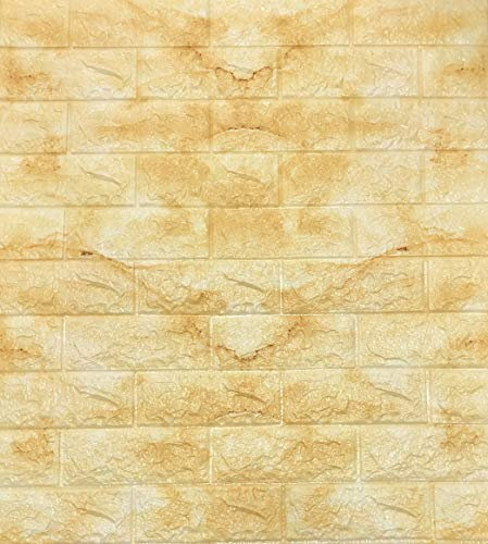 Papel tapiz 3D para pared ladrillo autoadhesivo adhesivo de pared impermeable placa de pared revestimiento de pared autoadhesivo en apariencia de piedra, Mármol amarillo miel., 10 piezas