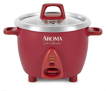 Aroma Housewares Select ARC-753SGR Stainless Steel with Uncoated Inner Pot, 6 Cup (Boiled) / 1.2 Qt, Red